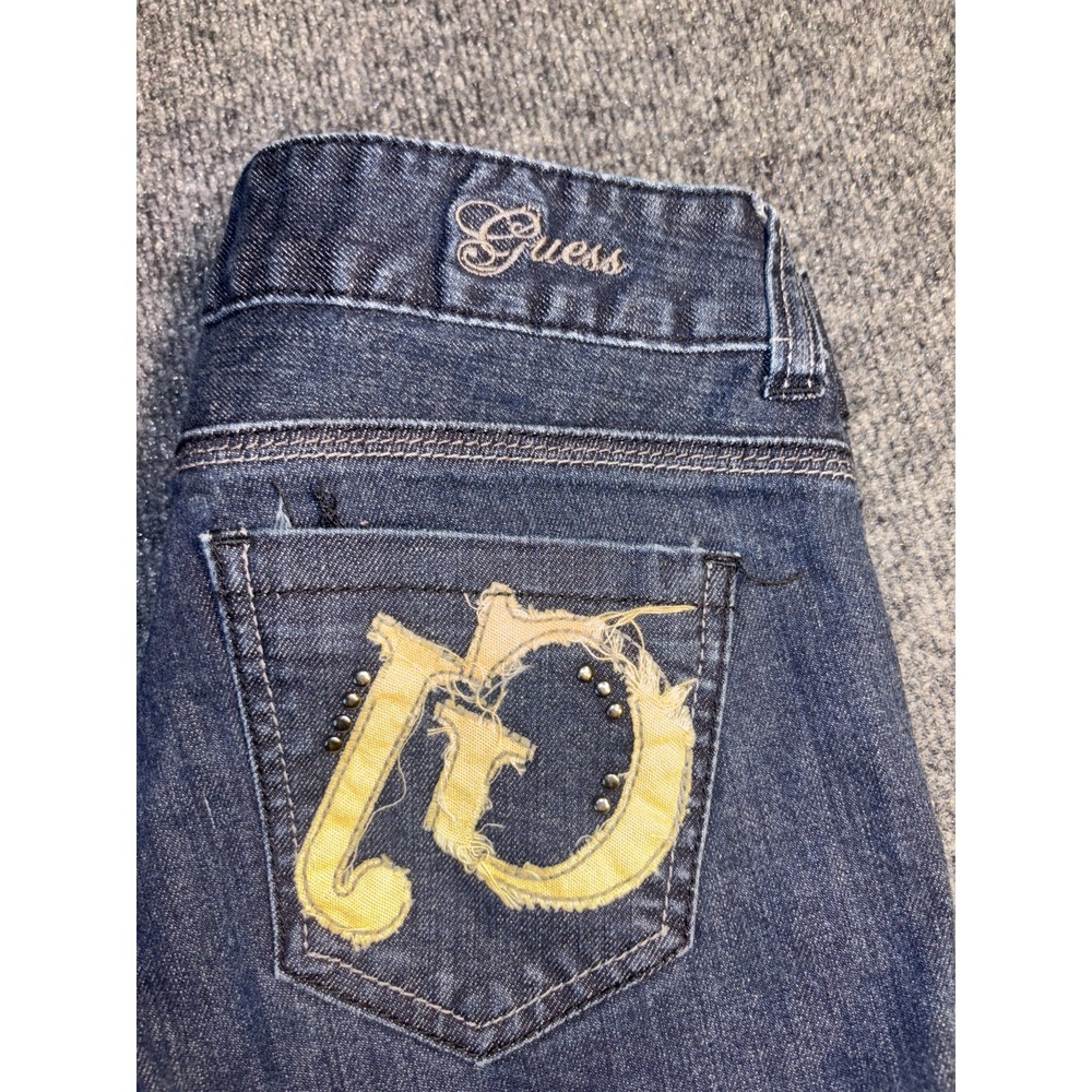 GUESS Jeans Womens 27 Blue Denim Studded Low Rise Bootcut Leg Dark Wash Stretch - Picture 2 of 14